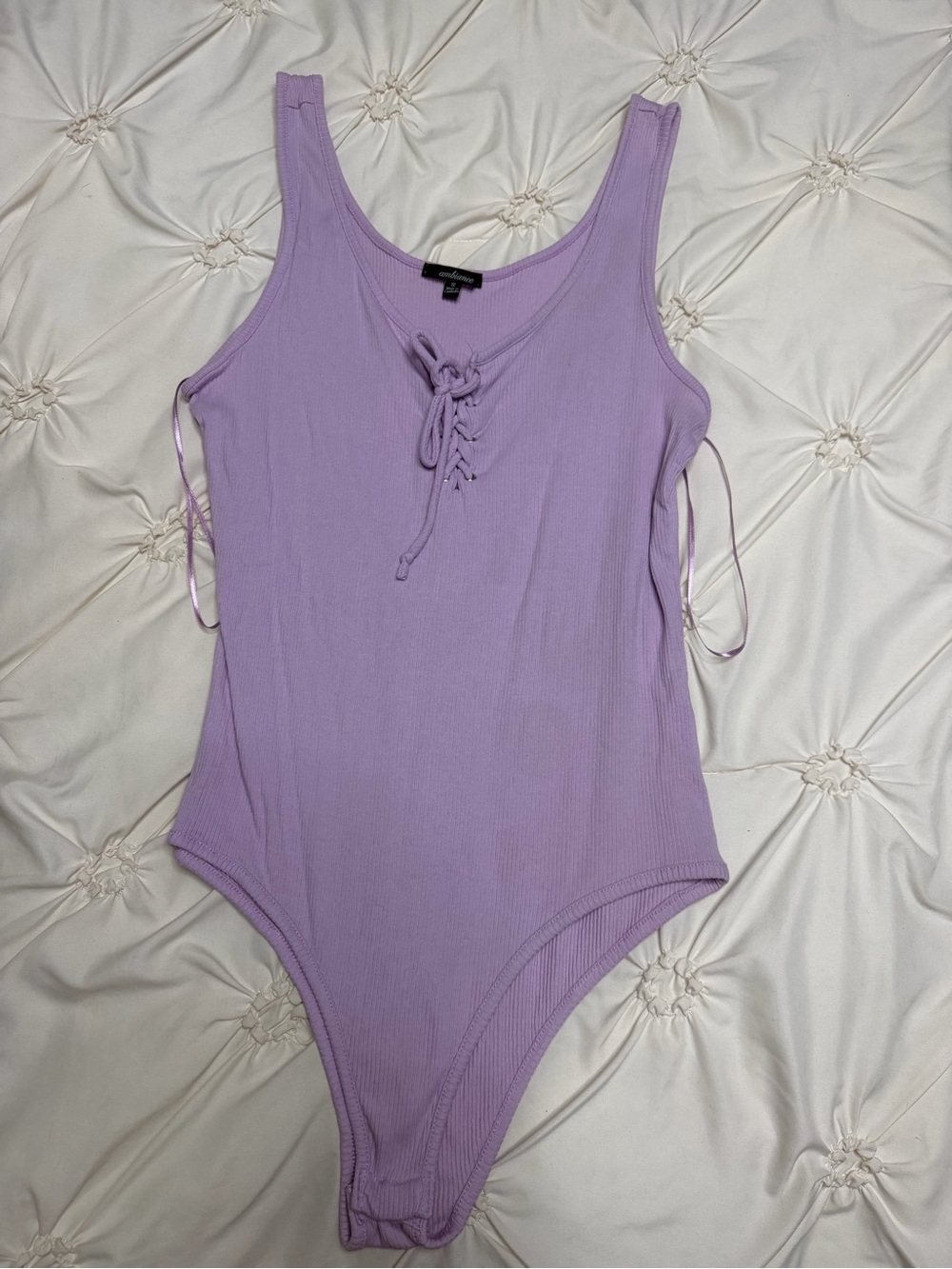 Ambiance Lilac Ribbed Lace-Up Tank Bodysuit